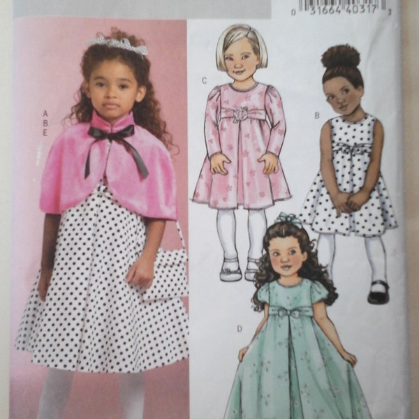 Butterick B4680 Girl's Party Dress and Capelet Pattern, Size 2-5, Toddler Dress pattern, Girls Dress pattern, Girls cape pattern, girl shrug