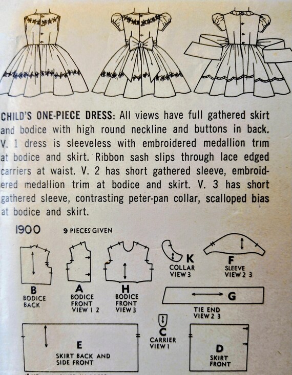 vintage ladies dress patterns 50s Simplicity 1900 Girls Pattern, Size 5, Fancy Child Dresses, Full Skirt Dress, 1950s Peter Pan Collar Dress NOTBOISETUX