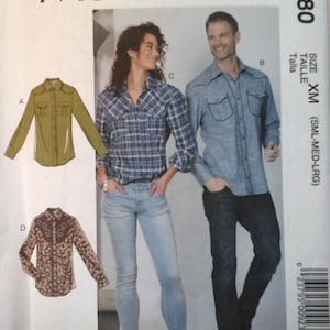 McCall&#39;s M7980 Men&#39;s or Women&#39;s Shirt pattern, Size S-M-L, Semi-Fit Unisex Shirts, Western Shirt pattern, Collar Shirt Pattern, Yoked Shirt
