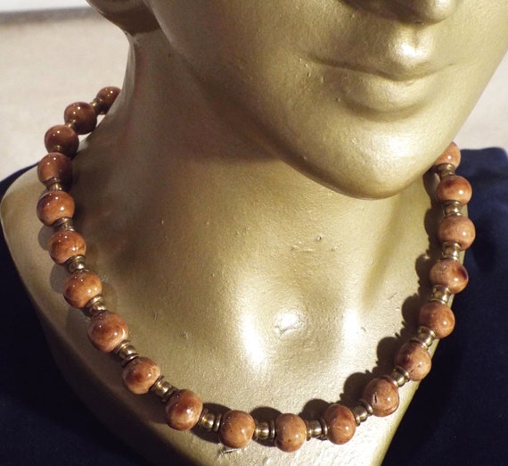 Vintage Brown Jasper Stone Necklace, 18.5", vinta… - image 7