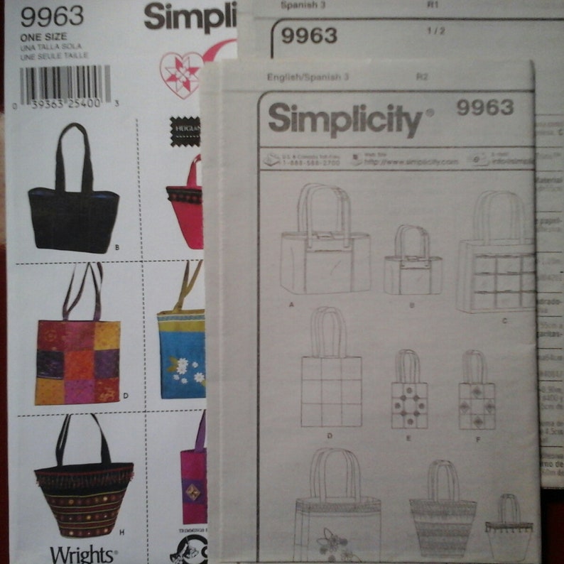 FF Simplicity 9963 Purses Bags and Totes in various shapes and sizes handbag pattern