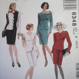 May include: A McCall's sewing pattern featuring illustrations of four women's suits. The suits are in various colors, including black, white, teal, and red. The pattern includes the text "McCall's" and "SELECT-A-SIZE".