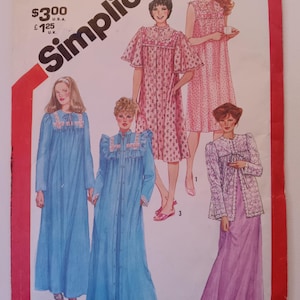 Simplicity 5330 Lanz Style Nightgown, Robe and Bed Jacket Pattern, size 10-12, Bust 32.5-34, Lace nightgown, winter nightie, sleeveless PJs