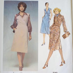 May include: Vintage Vogue American Designer sewing pattern. The cover features illustrations of three women wearing dresses. The pattern number is 1580. The designer's name, Jerry Silverman, is printed at the bottom of the cover.