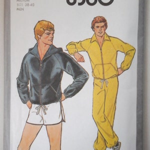 Simplicity 8360 Men's Sweatshirt, Sweatpants and Shorts pattern, size 38-40, Vintage 70s Mens Hoodie, Mens Shorts pattern M, Sweats