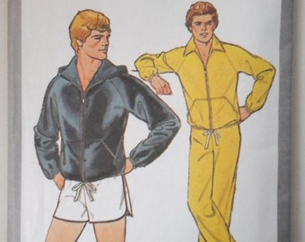 Simplicity 8360 Men's Sweatshirt, Sweatpants and Shorts pattern, size 38-40, Vintage 70s Mens Hoodie, Mens Shorts pattern M, Sweats