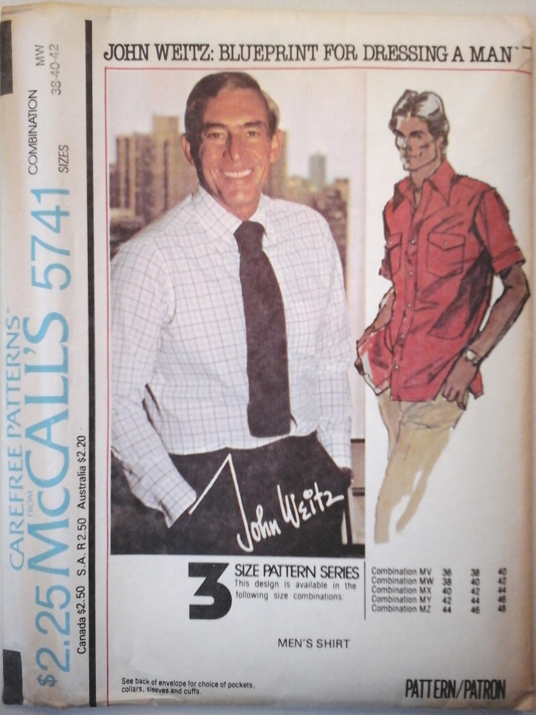 70s Mccall's 5741 Classic Men's Shirt Pattern, Size 38-40, Neck 15-15.5 ...