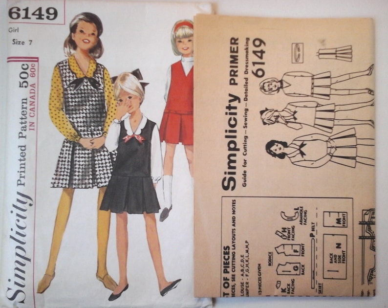 Simplicity 6149 Girls Jumper Dress and Blouse Pattern, size 7