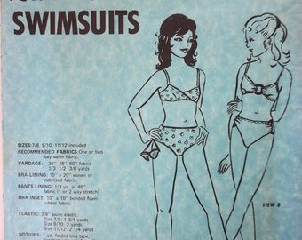 70s Let's Make Lingerie 625, Let's Make Swimsuits Junior Teen Bikini pattern, Bathing Suit Pattern, size 7-12, Vintage Girl's sewing pattern