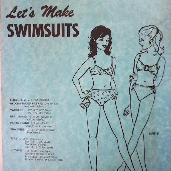 70s Let's Make Lingerie 625, Let's Make Swimsuits Junior Teen Bikini pattern, Bathing Suit Pattern, size 7-12, Vintage Girl's sewing pattern