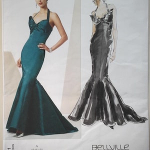 FF Vogue Designer Original V2931 Bellville Sassoon Evening Dress, size 6-8-10, Mermaid halter dress, designer ballgown, Fit and flare dress