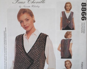 McCall's 8866 Misses Faux Chenille Vest Pattern, Vest with Mixed Fabrics by Nannette Holmberg, size S-XL