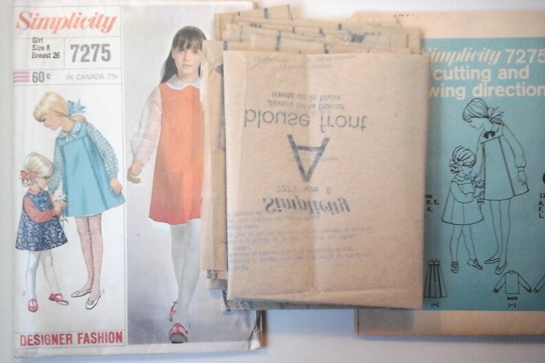 Simplicity 7275 Girls Dress Pattern, size 8, 1960s vintage girls sewing pattern, girls jumper pattern 8, girls long sleeve dress pattern image 6