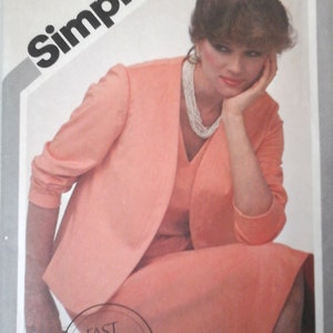 Simplicity 9965 Jacket and Dress Pattern, 1980s Sewing Pattern, sizes 10 and 14, Bust 32.5 or 36, V-neck dress, top-stitched jacket pattern