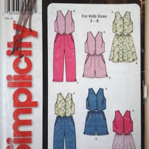 FF Simplicity 7055 Girls Skirt-Shorts, Vest, Shorts or Pants Pattern, size 3-8, Girls jean shorts, Child Skorts, child vest top, cargo pants