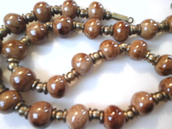 Vintage Brown Jasper Stone Necklace, 18.5", vinta… - image 1