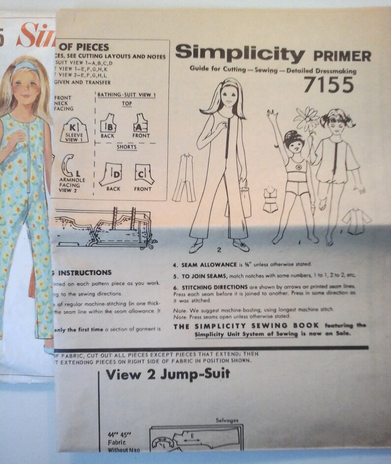 60s Simplicity 7155 Girls Jumpsuit, Playsuit and Bathing Suit Pattern, size 14, Bust 32, Vintage 1970s Simplicity Girls sewing pattern image 6