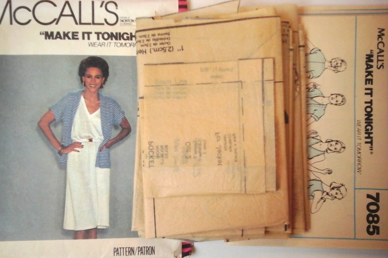 80s McCall's 7085 Easy Misses Dress & Cardigan Jacket Pattern, size 10, Bust 32.5, vintage McCall's Midi Dress, V-neck, 80s cardigan set image 6