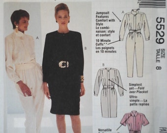 McCall's 5529 Dress, Jumpsuit and Belt Pattern, Size 8 Bust 31.5, Vintage 90s sewing pattern, shirt dress, straight skirt, jumpsuit pattern