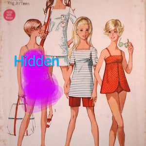 60s Simplicity 8807 Junior Bathing Suit, Shorts and Tunic  Pattern, size 11-12, swimsuit pattern, vintage  teen sewing pattern, junior top