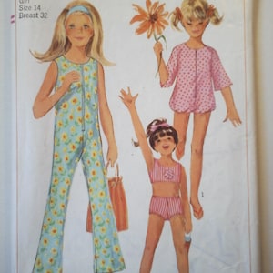 Simplicity 7155 Girls Jumpsuit, Playsuit, and Bathing Suit Pattern, size 14