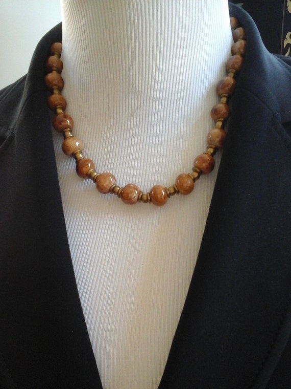 Vintage Brown Jasper Stone Necklace, 18.5", vinta… - image 8