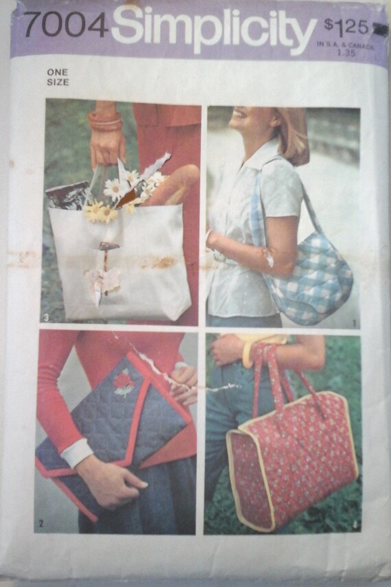 Simplicity 7004 Tote Bags Pattern in Various Shapes and Sizes 70s Carry All Bags Envelope Bag Big Bag Vintage Tote Bag Reusable Bags Etsy