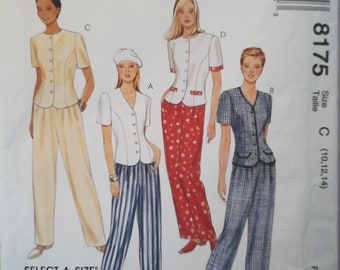 FF McCall's 8175 Misses Princess Seam Tops and Pull On Pants Pattern, size 10-12-14, McCall's Misses suit sewing pattern, slacks