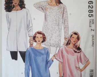 McCall's 6285 Easy Stylin' Tunic Pattern, size XL, 22-24, Womans tunic top pattern x-large, round neck top, short sleeve shirt xl, blouse xl