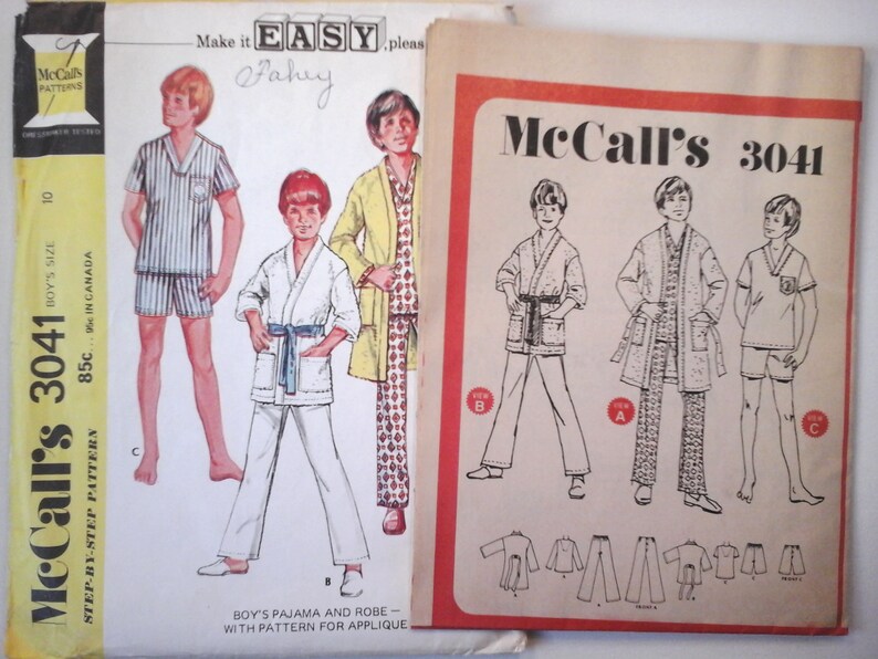 McCall's 3041 Boys Pajama Pants or Shorts and Top, Robe with tie belt, size 10, vintage McCall's boys sewing pattern image 5