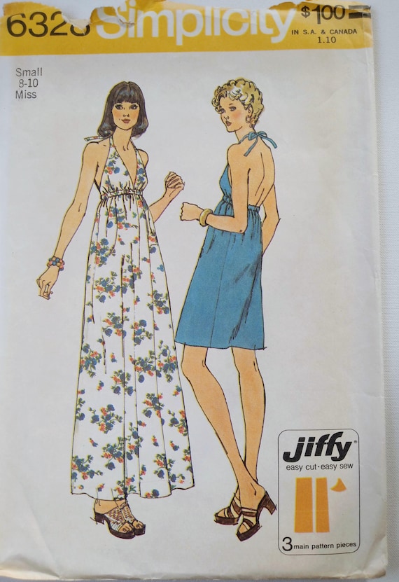 simplicity halter dress pattern 70s 6328 pattern, size Small (8-10, Bust 31.5-32.5), vintage Simplicity Sewing pearl and crystal hair comb