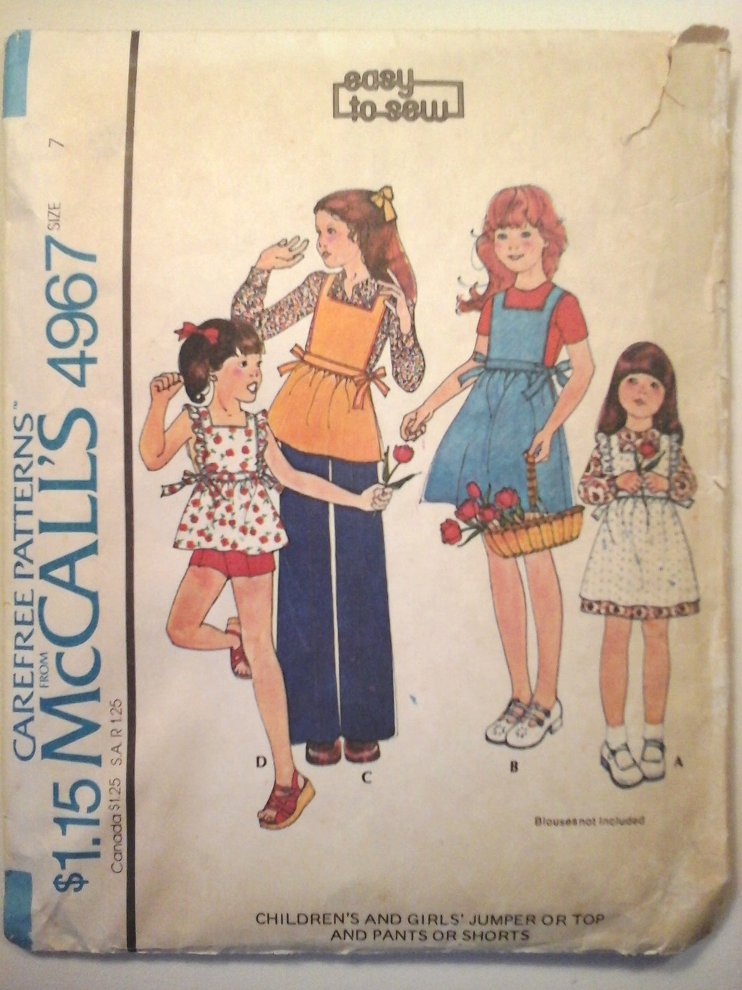 70s Mccall's 4967 Girls Jumper Dress or Top, Shorts and Pants Pattern ...