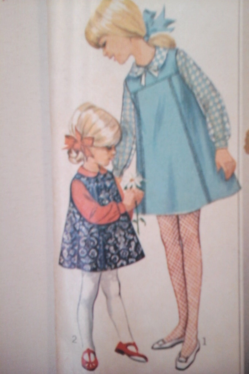 Simplicity 7275 Girls Dress Pattern, size 8, 1960s vintage girls sewing pattern, girls jumper pattern 8, girls long sleeve dress pattern image 3