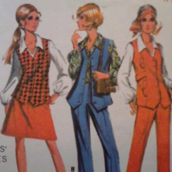 McCall's 2215, 60s mini skirt, pants, vest, and blouse pattern, size 14, Bust 36, Vintage 60s A-line Skirt pattern, 60s pants pattern W27