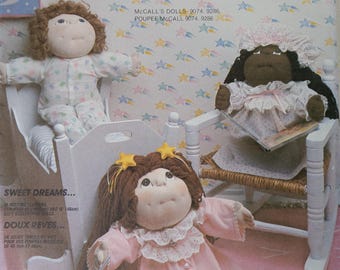 McCall's 2242 Cabbage Patch Kids Dolls Sleepwear Sewing pattern - 16" doll Clothes, Vintage Doll Clothes Pattern, Cabbage Patch Doll clothes