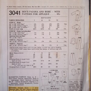 McCall's 3041 Boys Pajama Pants or Shorts and Top, Robe with tie belt, size 10, vintage McCall's boys sewing pattern image 2