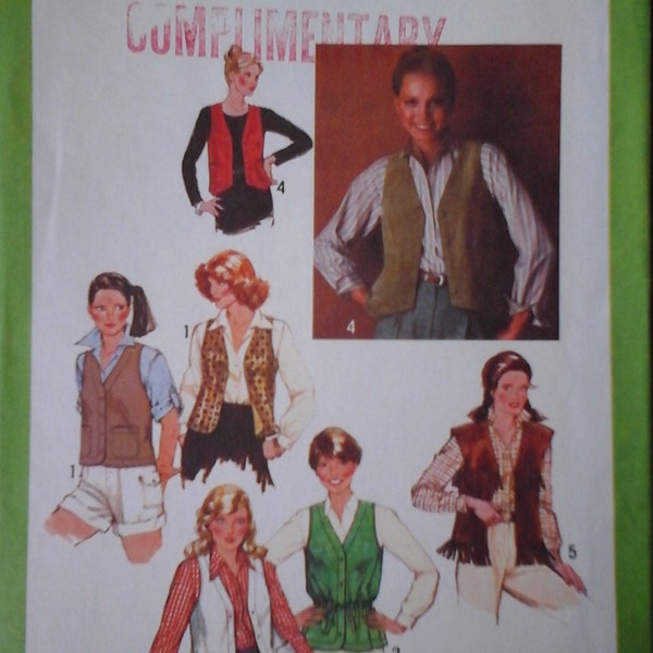 70s Simplicity 8980 Misses Reversible Vest or Fringe Vests Pattern, size 10,  Bust 32.5, 70s Vest, Vintage Simplicity Sewing Pattern