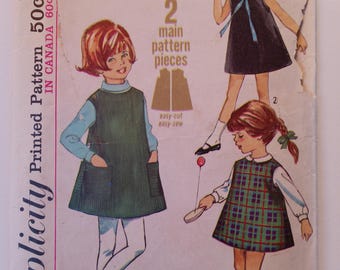 60s Simplicity 6113 Girls Easy Dress or Jumper, size 5, girls dress pattern, easy toddler jumper dress pattern, 5yr child dress pattern