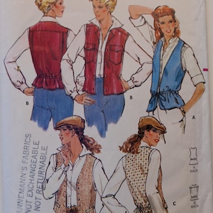 May include: A vintage sewing pattern for a vest with three different styles. The pattern is for size 10 and is from Butterick, pattern number 6185. The pattern is for a vest with a tie at the back.