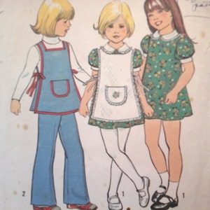 Simplicity 7064 Girls Dress, Apron and Pants Pattern, sizes 5-6, illustrations