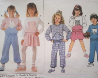 Butterick 4058 Children's Sweatshirt Top, Pants and Skirt pattern, All sizes 5-6-6x, 1980s vintage children's clothes sewing pattern, girls