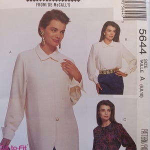 May include: Sew News pattern for a blouse with three different styles. The pattern is for sizes 6, 8, and 10. The pattern is called "to-Fit" and has instructions for making the blouse.