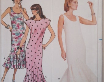 FF 80s Butterick 3919 Easy Misses Fit n Flare Dress Pattern, sizes 8-10-12, Bust 31.5-34, Vintage 80s Butterick Pattern, flounce maxi dress