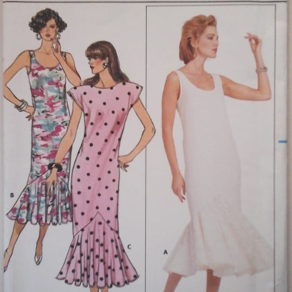 FF 80s Butterick 3919 Easy Misses Fit n Flare Dress Pattern, sizes 8-10-12, Bust 31.5-34, Vintage 80s Butterick Pattern, flounce maxi dress