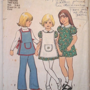 Simplicity 7064 Girls Dress, Apron and Pants Pattern, sizes 5-6, cover