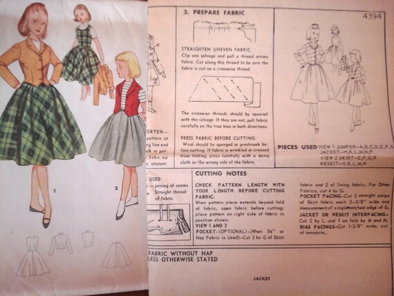 50s Simplicity 4394 Girls Jumper Jacket Weskit and Skirt Pattern Size 7 Breast 25 Vintage Simplicity Girl s Sewing Pattern 1950s Etsy UK
