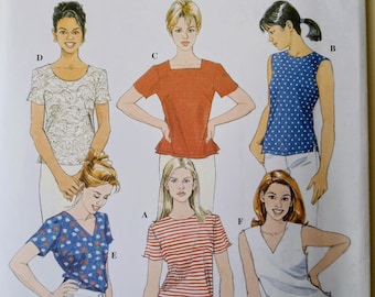 90s Simplicity 8523 Womens Tops Pattern, sizes 8-10-12, uncut Misses T-shirt sewing pattern