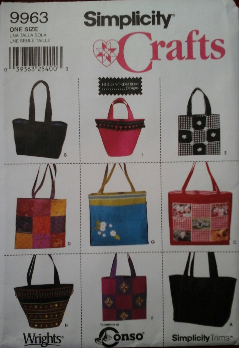 FF Simplicity 9963 Purses Bags and Totes in various shapes and sizes handbag pattern