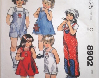 FF McCall's 8902 Toddlers or Childrens Jumpsuit, Short-alls, romper, Jumper Dress, Bear purse, and stuffed bear toy pattern, size 3