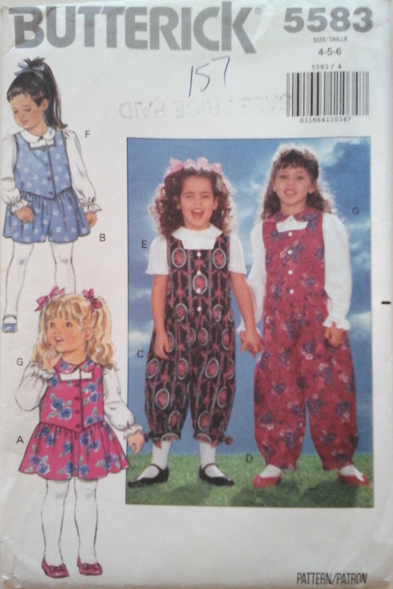 Butterick 5583 Childrens and Girls Jumpsuit or Romper Pattern, sizes 4-5-6, Girl's playsuit pattern, child play clothes pattern